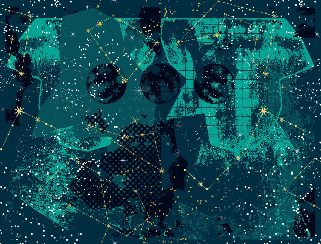 Collage of scrapbook elements and constellations