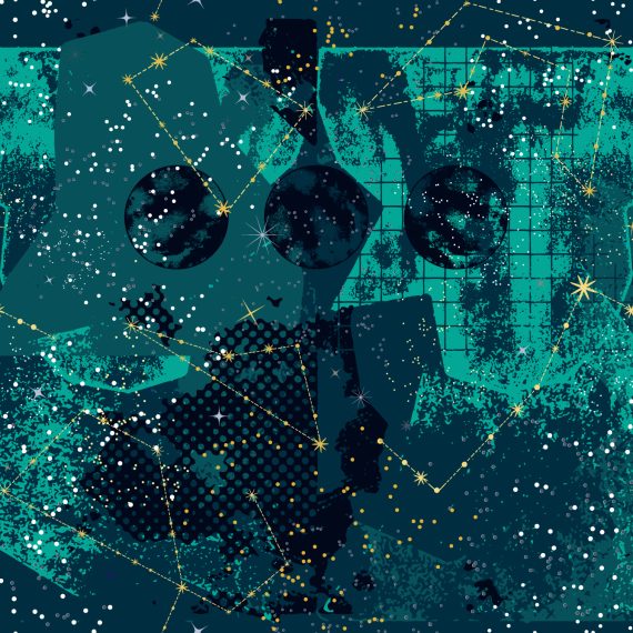 Collage of scrapbook elements and constellations